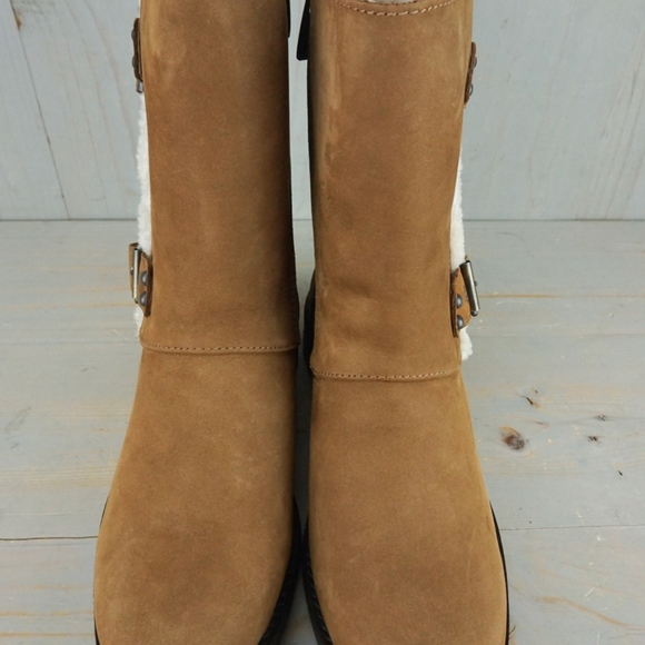 - UGG NIELS CHESTNUT WATERPROOF FUR TRIM MOTO BOOT - Picture 6 of 7